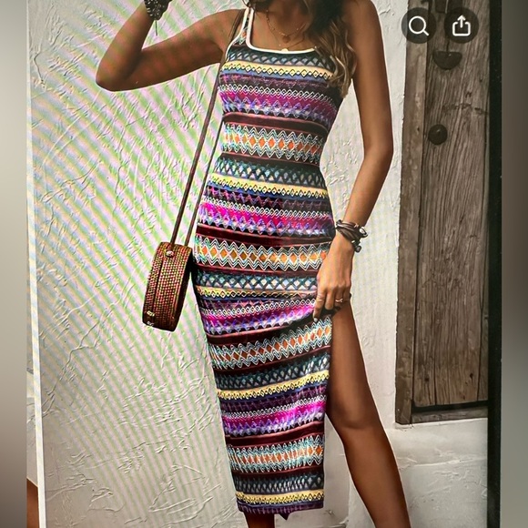 SHEIN Dresses & Skirts - Women’s L (8/10) striped pattern square neck beach dress NWOT